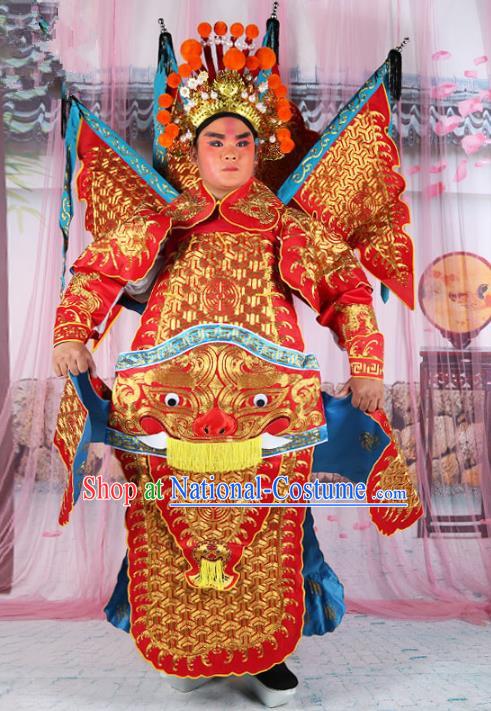 Chinese Beijing Opera General Costume Red Embroidered Robe, China Peking Opera Military Officer Embroidery Gwanbok Clothing