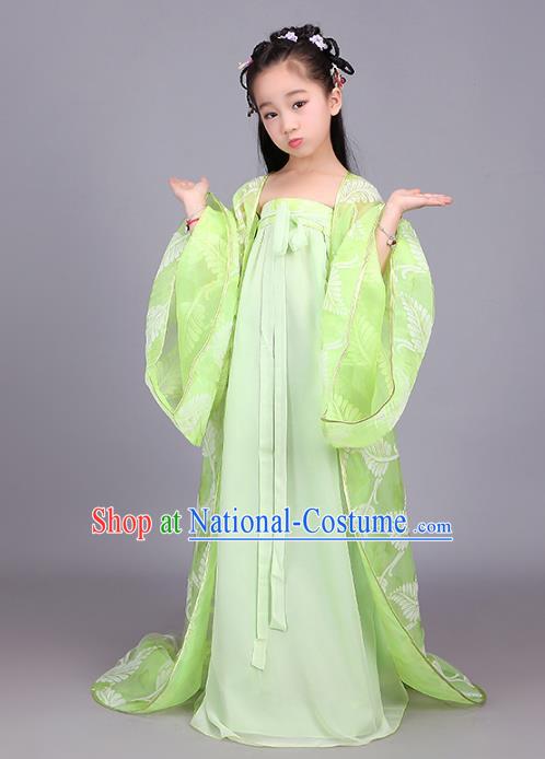 Traditional Ancient Chinese Princess Fairy Costume, China Tang Dynasty Palace Lady Trailing Embroidered Clothing for Kids