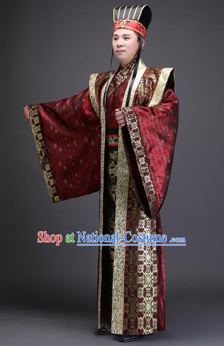 Traditional Chinese Han Dynasty Prime Minister Costume, China Ancient Chancellor Hanfu Clothing for Men