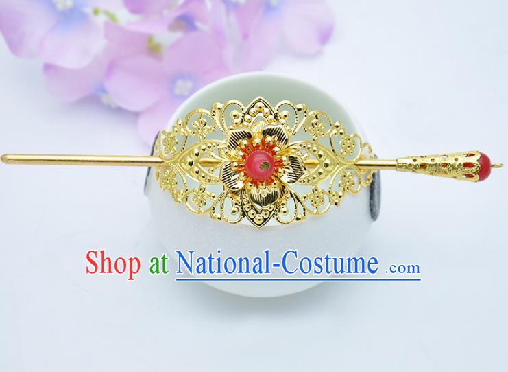 Traditional Handmade Chinese Classical Hair Accessories Hairpin Han Dynasty Nobility Childe Pink Bead Hairdo Crown for Men