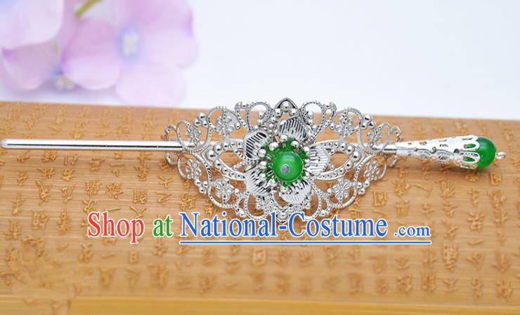 Traditional Handmade Chinese Classical Hair Accessories Hairpin Han Dynasty Nobility Childe Green Bead Hairdo Crown for Men