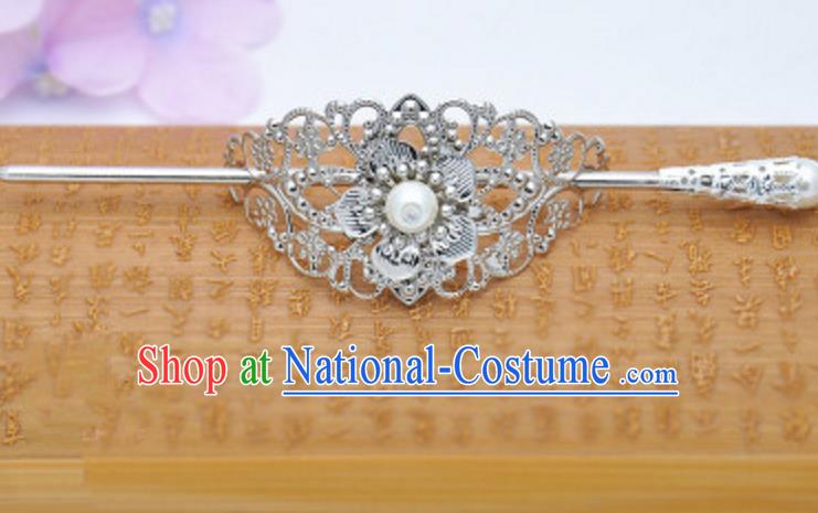 Traditional Handmade Chinese Classical Hair Accessories Hairpin Han Dynasty Nobility Childe White Bead Hairdo Crown for Men