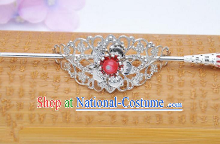 Traditional Handmade Chinese Classical Hair Accessories Hairpin Han Dynasty Nobility Childe Red Bead Hairdo Crown for Men