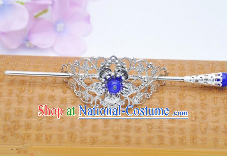 Traditional Handmade Chinese Classical Hair Accessories Hairpin Han Dynasty Nobility Childe Blue Bead Hairdo Crown for Men