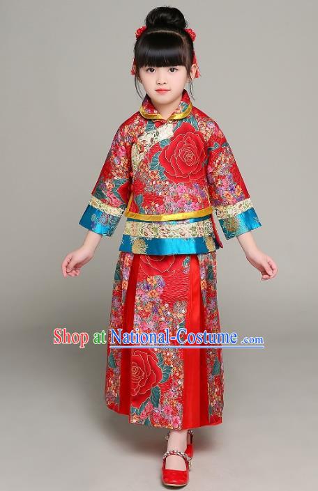 Traditional Chinese Ancient Nobility Lady Costume, China Qing Dynasty Palace Lady Xiuhe Suit Clothing for Kids