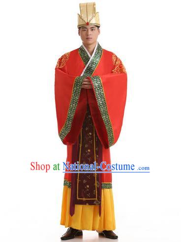 Traditional Chinese Han Dynasty Minister Costume, China Ancient Chancellor Hanfu Robe Clothing for Men