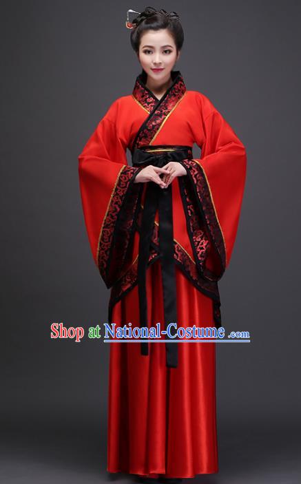 Traditional Chinese Ancient Bride Wedding Costume, China Han Dynasty Palace Princess Embroidered Clothing for Women