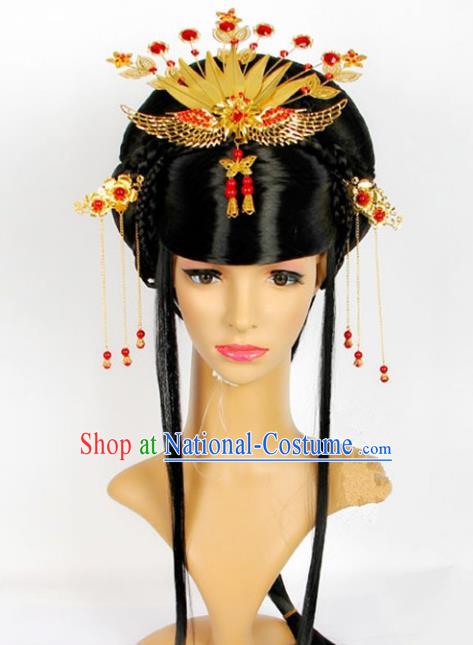 Traditional Handmade Chinese Classical Hair Accessories Hairpins Phoenix Coronet and Wig for Women