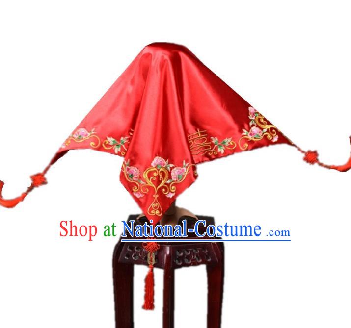 Traditional Handmade Chinese Classical Hair Accessories Wedding Red Bridal Veil for Women