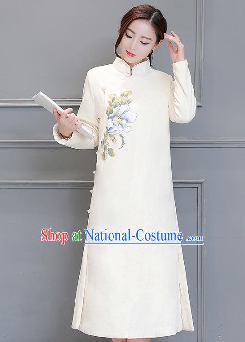 Traditional Chinese National Costume Hanfu Linen Qipao Dress, China Tang Suit Cheongsam for Women