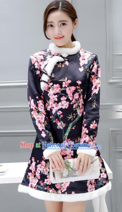 Traditional Chinese National Costume Hanfu Embroidered Qipao, China Tang Suit Cotton-padded Cheongsam Dress for Women