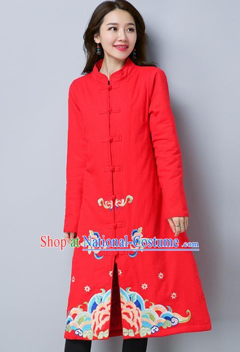 Traditional Chinese National Costume Hanfu Embroidered Coats, China Tang Suit Red Dust Coat for Women