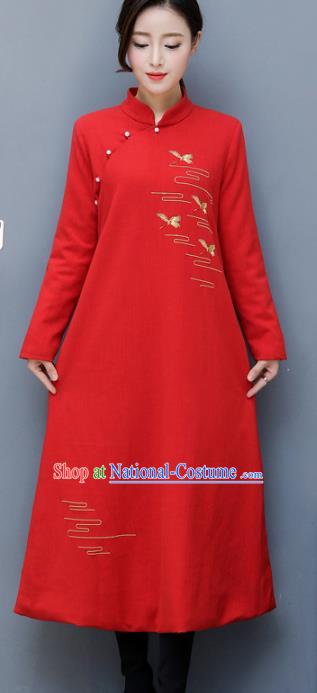 Traditional Chinese National Costume Hanfu Embroidered Red Qipao, China Tang Suit Cheongsam Dress for Women