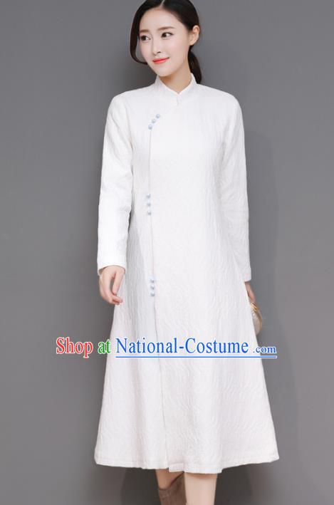 Traditional Chinese National Costume Hanfu Plated Buttons White Qipao Dress, China Tang Suit Cheongsam for Women