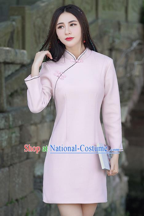 Traditional Chinese National Costume Hanfu Plated Buttons Pink Qipao, China Tang Suit Cheongsam Dress for Women