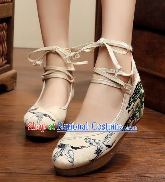 Asian Chinese Embroidered Crane Shoes, Traditional China Princess Shoes Hanfu Embroidery Shoes for Women