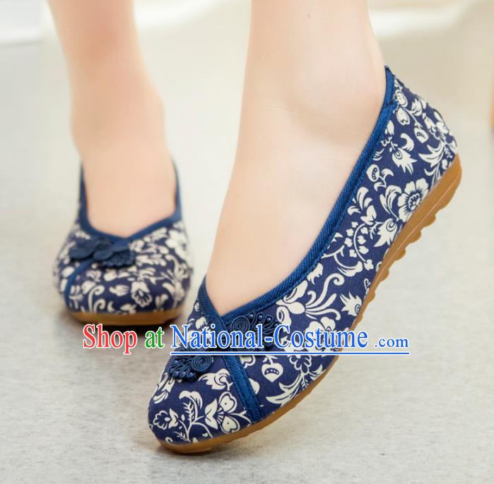 Traditional Chinese National Hanfu Blue Shoes, China Princess Embroidery Shoes for Women