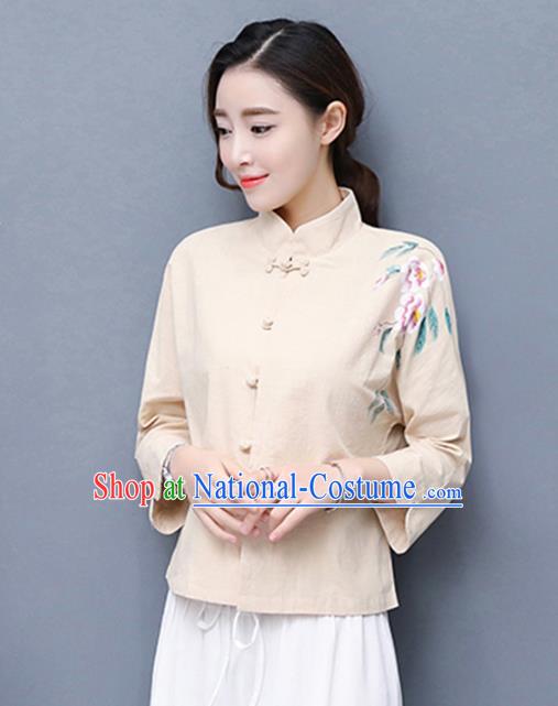 Traditional Chinese National Costume Hanfu Plated Buttons Qipao Blouse, China Tang Suit Cheongsam Upper Outer Garment Shirt for Women