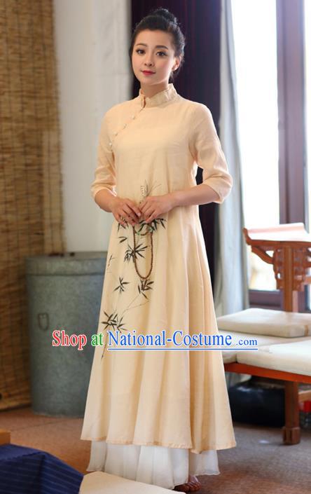 Traditional Chinese National Costume Hanfu Painting Bamboo Qipao Dress, China Tang Suit Cheongsam for Women