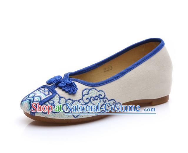 Traditional Chinese National Embroidered Blue Shoes, China Princess Embroidery Shoes for Women