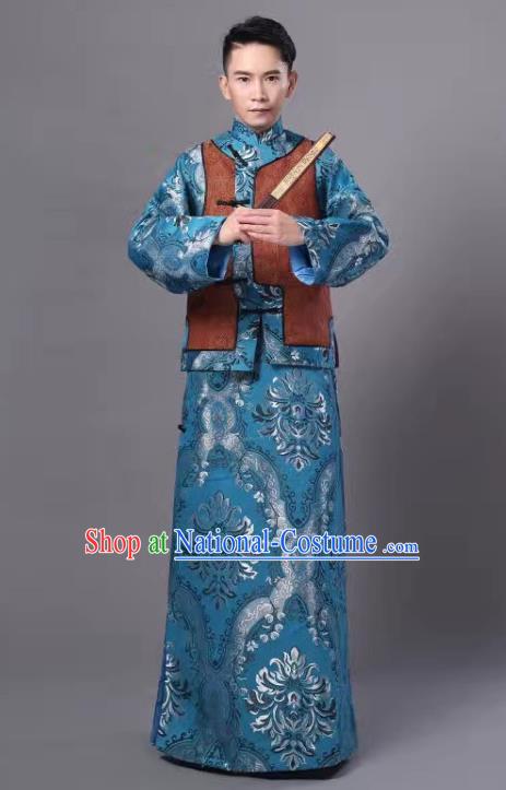 Traditional Chinese Qing Dynasty Court Prince Costume, China Ancient Manchu Embroidered Robe and Mandarin Jacket for Men