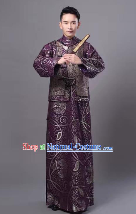 Traditional Chinese Qing Dynasty Royal Prince Costume, China Ancient Manchu Embroidered Robe and Mandarin Jacket for Men