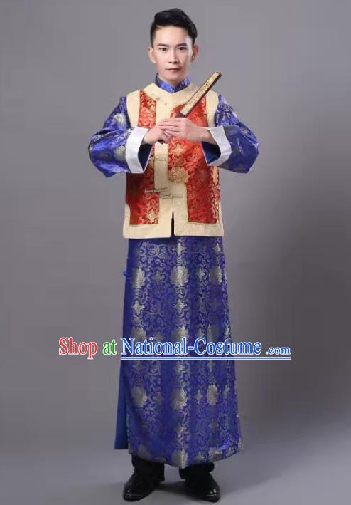 Traditional Chinese Ancient Royal Highness Costume, China Qing Dynasty Manchu Embroidered Robe and Mandarin Jacket for Men