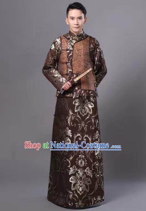 Traditional Chinese Ancient Nobility Childe Costume, China Qing Dynasty Manchu Prince Embroidered Robe and Mandarin Jacket for Men