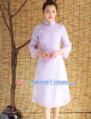 Traditional Chinese National Costume Hanfu Purple Stand Collar Qipao Dress, China Tang Suit Cheongsam for Women