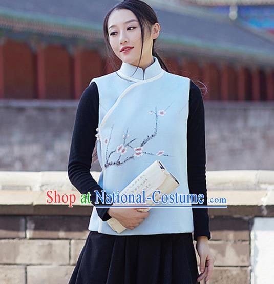 Traditional Chinese National Costume Hanfu Printing Plum Blossom Cheongsam Vests, China Tang Suit Waistcoat for Women