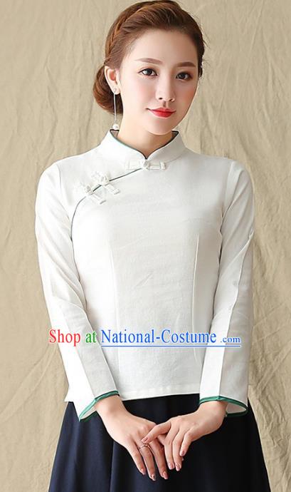 Traditional Chinese National Costume Hanfu Plated Buttons Shirts, China Tang Suit Cheongsam Upper Outer Garment White Blouse for Women