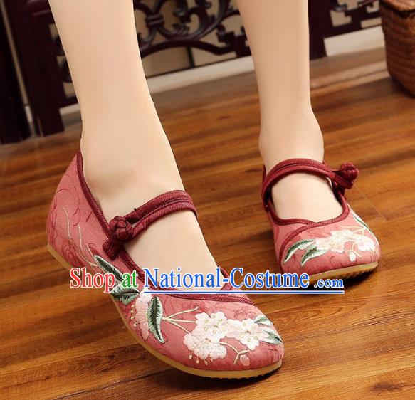 Traditional Chinese National Hanfu Embroidery Begonia Red Shoes, China Princess Embroidered Shoes for Women