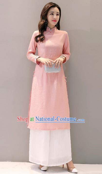 Traditional Chinese National Costume Hanfu Pink Qipao Dress, China Tang Suit Cheongsam for Women