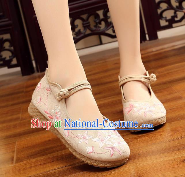 Traditional Chinese National Hanfu Embroidery Cherry Blossom White Shoes, China Princess Embroidered Shoes for Women