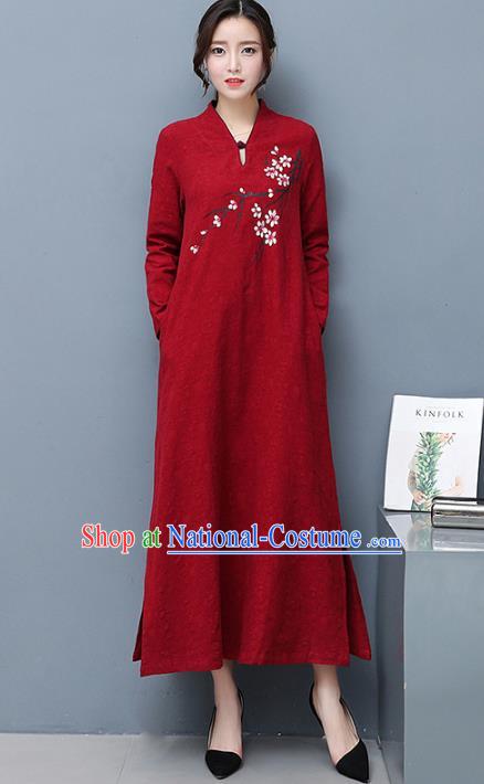 Traditional Chinese National Costume Hanfu Printing Plum Blossom Qipao Dress, China Tang Suit Cheongsam for Women