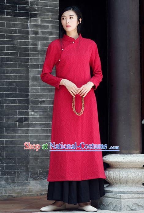 Traditional Chinese National Costume Hanfu Red Qipao Dress, China Tang Suit Cheongsam for Women