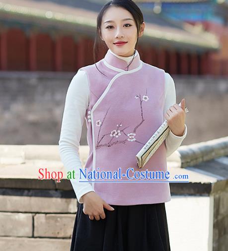 Traditional Chinese National Costume Hanfu Painting Wintersweet Woolen Vests, China Tang Suit Waistcoat for Women