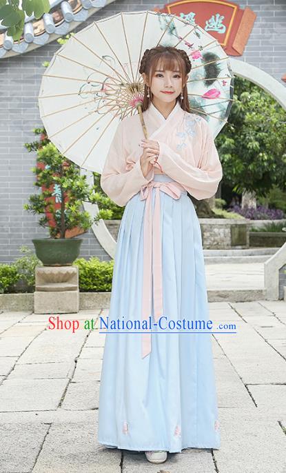 Traditional Chinese Ancient Han Dynasty Young Lady Embroidered Clothing for Women