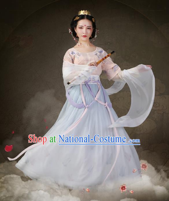 Traditional Chinese Ancient Princess Costume, China Tang Dynasty Palace Lady Embroidered Dress Clothing for Women