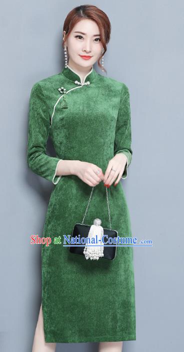 Traditional Chinese National Costume Hanfu Green Qipao Dress, China Tang Suit Cheongsam for Women