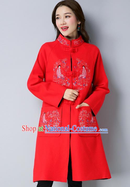 Traditional Chinese National Costume Hanfu Plated Buttons Red Embroidered Coats, China Tang Suit Coat for Women