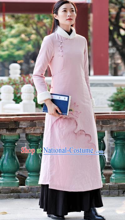 Traditional Chinese National Costume Hanfu Pink Qipao Dress, China Tang Suit Cheongsam for Women