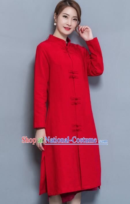 Traditional Chinese National Costume Hanfu Red Dust Coat, China Tang Suit Outer Garment Coat for Women