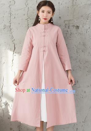 Traditional Chinese National Costume Hanfu Pink Dust Coat, China Tang Suit Outer Garment Coat for Women