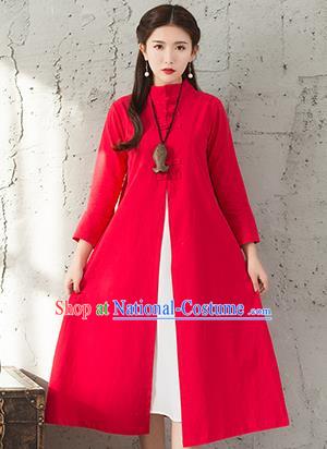 Traditional Chinese National Costume Hanfu Red Dust Coat, China Tang Suit Outer Garment Coat for Women