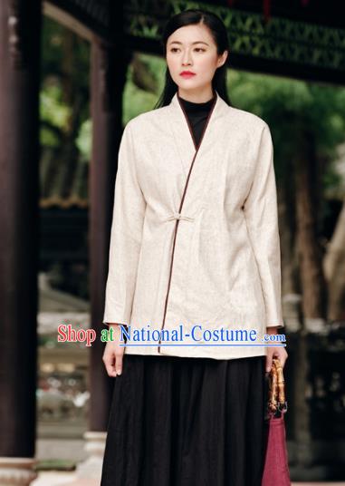 Traditional Chinese National Costume Hanfu Slant Opening White Blouse, China Tang Suit Cheongsam Upper Outer Garment Shirt for Women