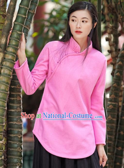 Traditional Chinese National Costume Hanfu Pink Blouse, China Tang Suit Cheongsam Upper Outer Garment Shirt for Women