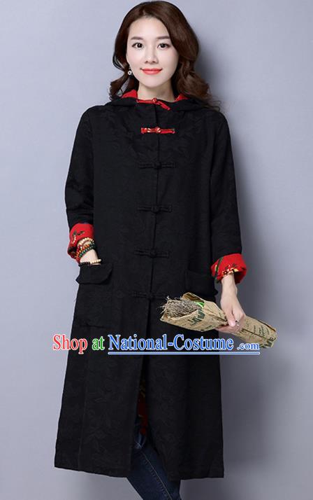 Traditional Chinese National Costume Hanfu Black Dust Coat, China Tang Suit Outer Garment Coat for Women