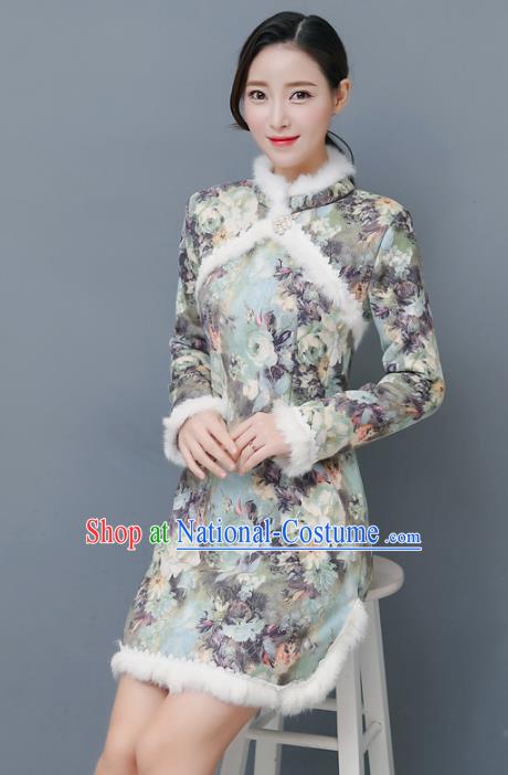 Traditional Ancient Chinese Young Women Cheongsam Dress Republic of China Tangsuit Stand Collar Blouse Dress Tang Suit Clothing