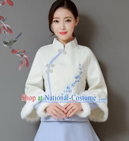 Traditional Chinese National Costume Hanfu Qipao Embroidery Plum Blossom Coat, China Tang Suit Cheongsam Upper Outer Garment Shirt for Women